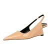 BIG TREE SHOES 1097-1 European and American High Heel Wedge Hollow-out Back Strap Patent Leather Low-Cut Pointed Toe Pedicure Skinny High Heels Women's Shoes