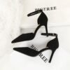 BIGTREE SHOES 8386-8 European and American Style Simple Hollow Women's Shoes Stiletto Heel Shallow Mouth Pointed Toe Suede Hollow-out Strap Sandals