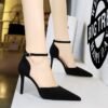 BIGTREE SHOES 8386-8 European and American Style Simple Hollow Women's Shoes Stiletto Heel Shallow Mouth Pointed Toe Suede Hollow-out Strap Sandals