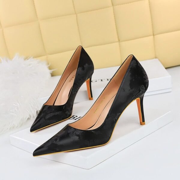 BIG TREE Shoes 18249-a3 European and American Style Banquet Women's Shoes Pedicure Slimming Stiletto Heel Low-Cut Pointed-Toe Shoes High Heels