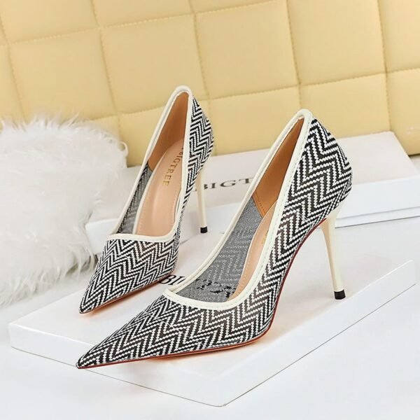 BIG TREE SHOES 1963-3 European and American Fashion High Heels Women's Shoes Stiletto Heel Shallow Mouth Pointed Toe Mesh Hollow-out Lace Shoes