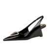 BIGTREE SHOES 1097-K37 European and American Banquet Women's Fashion Shoes High Heel Wedge Shiny Patent Leather Rhinestone Buckle Hollow Back Strap Pumps