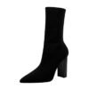 BIG TREE SHOES 3129-2 European and American Style Autumn and Winter Fashion New Simple Thick Heel High Heel Pointed Toe Thinner Wool Ankle Boots