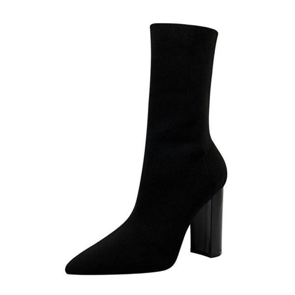 BIG TREE SHOES 3129-2 European and American Style Autumn and Winter Fashion New Simple Thick Heel High Heel Pointed Toe Thinner Wool Ankle Boots