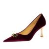 9e7fe5410f104e5add5ee95010e501cf BIG TREE SHOES 1818-K81 European and American Style Banquet High Heel Metal Heel Shallow Mouth Pointed Toe Metal Buckle Decoration Xi Shi Women's Suede Shoes