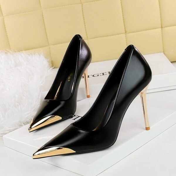 BIGTREE SHOES 3739-25 Retro European American Style Banquet High Heels Women's Shoes Stiletto Heel Shallow Mouth Metal Pointed Toe Pumps Women
