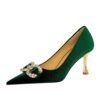 BIG TREE SHOES 1818-K77 Banquet High Heels Women's Shoes High Heel Low-Cut Pointed-Toe Xishi Suede Rhinestone Buckle Bow Pumps Women