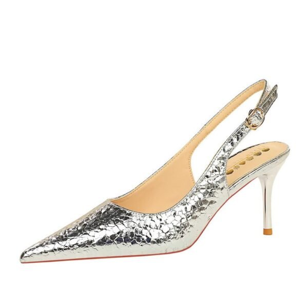 BIGTREE SHOES 768-10 European and American Hollow High Heels Women's Shoes Stiletto Heel Shallow Mouth Pointed Toe Stone Pattern Hollow out Back Strap Pumps