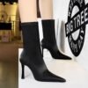 9f108005982b9f3d226a45ab747d0b55 BIGTREE SHOES 325-5 Retro European American Style Fashionable Figure Flattering Banquet Bootie Super High Heel Pointed Toe Winter Women's Boots Ankle Boots