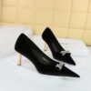 BIGTREE SHOES 1818-K80 Banquet Women's Shoes High Heel Shoes Xishi Suede Shallow Mouth Pointed Toe Rhinestone Buckle Metal Decorative High Heel Pumps