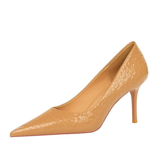 Bigtree Shoes 1198-A18 Retro European American Style Stone Pattern Patent Leather Women's Shoes High Heel Low-Cut Pointed Toe Banquet Shoes Women's High Heels