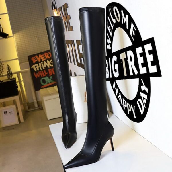 315-A16High-quality leather boots, plush warm winter boots, high-heeled boots-Bigtree shoes