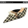 8829-A1 Korean version of high-heeled shallow-mouth pointed side hollow cloth plaid pearl metal chain houndstooth shoes