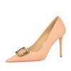 big tree shoes 3265-K9 Korean Style Fashion Banquet High Heels Stiletto Heel Shallow Mouth Pointed Toe Metal Buckle Decorative Pumps Women's Shoes