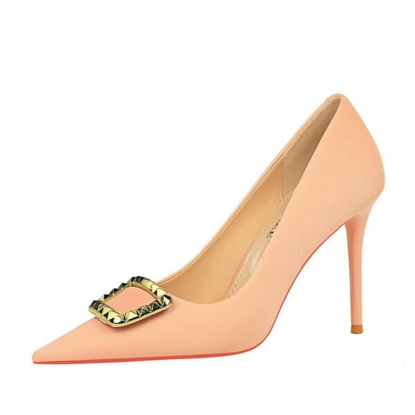 big tree shoes 3265-K9 Korean Style Fashion Banquet High Heels Stiletto Heel Shallow Mouth Pointed Toe Metal Buckle Decorative Pumps Women's Shoes
