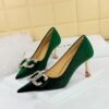 BIG TREE SHOES 1818-K78 Banquet Entry Lux Elegant Women's Shoes High Heels Xishi Suede Shallow Mouth Pointed Toe Rhinestone Bow Pumps