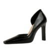 BIG TREE SHOES 3275-5 Retro European American Style Snake Print Patent Leather High Heel Shoes Chunky Heel Low-Cut Square Toe Side Hollow Banquet High Heel Pumps