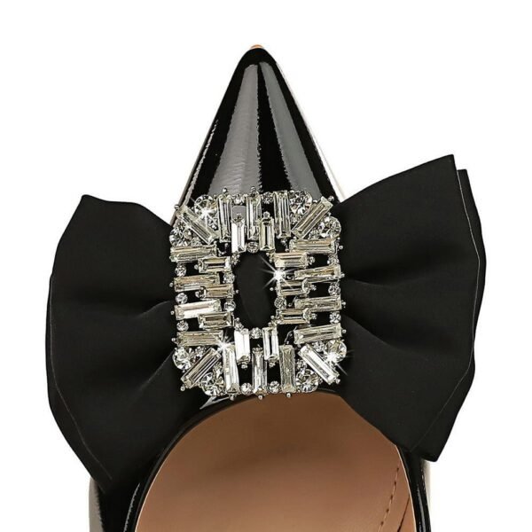 Bigtree Shoes 1961-H32 European and American Style Light Luxury Fashion Banquet Women's Shoes Stiletto Mid Heel Shallow Mouth Pointed Rhinestone Bow Single-Layer Shoes