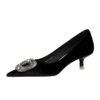 BIGTREE SHOES 237-K83 Banquet European and American Style Women's Shoes Stiletto Mid-Heel Shallow Mouth Pointed Toe Thick Suede Metal Rhinestone Buckle Pumps