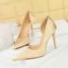 BIG TREE SHOES 1298-5 Korean Style Fashion Banquet High Heel Shoes Stiletto Women's Shoes Vintage Stone Pattern Satin Side Hollow High Heel Pumps