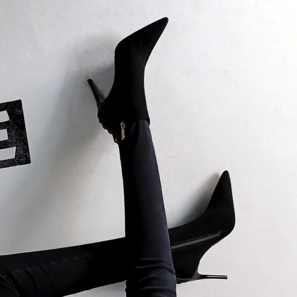 BIG TREE SHOES 173-7 European and American Retro Fashion Thinner Stiletto Heel Suede Slingback Pointed Toe Winter Boots