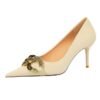 7239-A1 European and American fashion banquet women's shoes fine heel high heel shallow pointed metal buckle single shoes high heels
