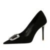 BIGTREE SHOES 825-K69 Korean Style Fashionable Banquet High Heels Stiletto Heel Women's Shoes Suede Shallow Mouth Pointed Metal Rhinestone Buckle Single-Layer Shoes