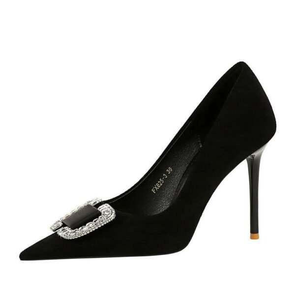 BIGTREE SHOES 825-K69 Korean Style Fashionable Banquet High Heels Stiletto Heel Women's Shoes Suede Shallow Mouth Pointed Metal Rhinestone Buckle Single-Layer Shoes