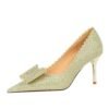 1932-A18 Korean Style Fashion Banquet Women's Shoes Stiletto Heel Shallow Mouth Pointed Toe Rhinestone Bow Women's Shoes Wedding Shoes