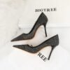 a7cd799176f24f6b9ea232cb28c14144 BIG TREE SHOES 1963-2 European and American Fashionable Figure Flattering High Heels Stiletto Heel Shallow Mouth Pointed-Toe Hollowed Lace Mesh Women's Thin Shoes