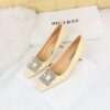 BIG TREE SHOES 6183-K20 Korean Style Women's Shoes Wine Cup Very High Very Low-Cut Square Toe Rhinestone Buckle New Spring and Autumn Shoes Women's High Heels