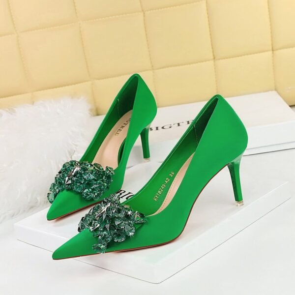 Bigtree Shoes 18249-ah27 European and American Style Banquet High Heels Light Luxury Women's Shoes Satin Shallow Mouth Pointed-Toe Bowknot High Heel Pumps