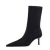 BIG TREE SHOES 328-1 European and American Style Fashionable Simple Stiletto Heel Shallow Mouth Pointed Elastic Lycra Slimming Pedicure Women's Boots Short Boots