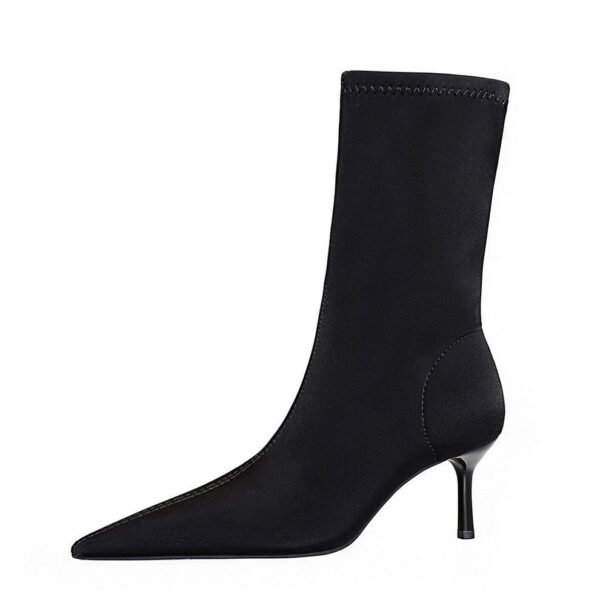 BIG TREE SHOES 328-1 European and American Style Fashionable Simple Stiletto Heel Shallow Mouth Pointed Elastic Lycra Slimming Pedicure Women's Boots Short Boots