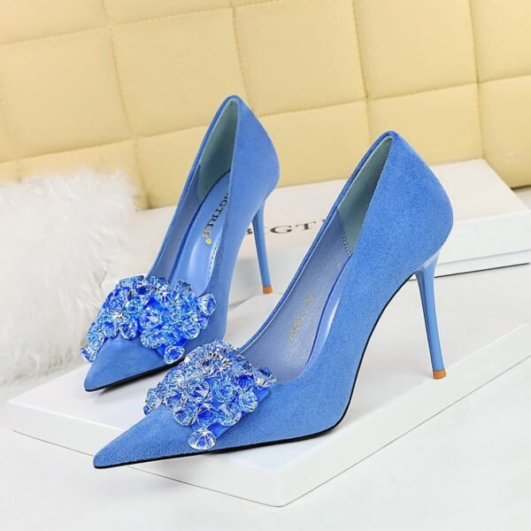 a925e6f393f16bfa8181c5aaaf2cc861 Bigtree Shoes 825-H27 Korean Banquet High Heels Women's Shoes Stiletto Suede Shallow Mouth Pointed Gemstone Rhinestone Bow Pumps