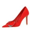 BIGTREE SHOES 516-h31 Korean Style Fashion Banquet High Heels Stiletto Women's Shoes Suede Shallow Mouth Pointed Toe Rhinestone Bow Pumps
