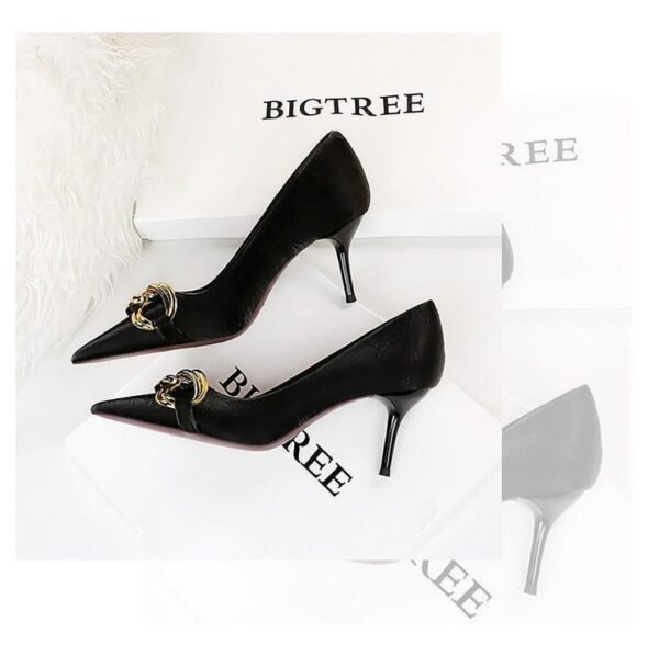 7239-A1 European and American fashion banquet women's shoes fine heel high heel shallow pointed metal buckle single shoes high heels
