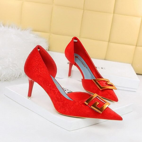 6168-A2 Square buckle high heels party shoes-Bigtree shoes