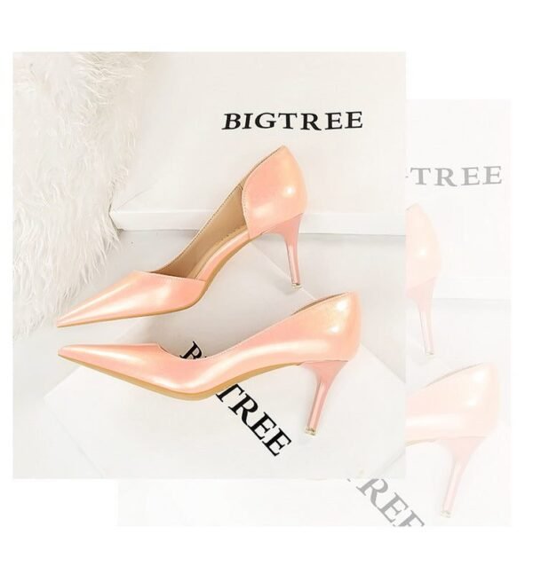 1363-A2 Korean fashion slim banquet fine heel high heel shallow pointed side hollow patent leather women's shoes single shoes high