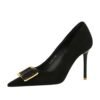 BIGTREE SHOES 825-K57 European and American Style Fashion High Heels Women's Shoes Stiletto Heel Shallow Mouth Pointed Toe Suede Metal Buckle Decoration Pumps Women's
