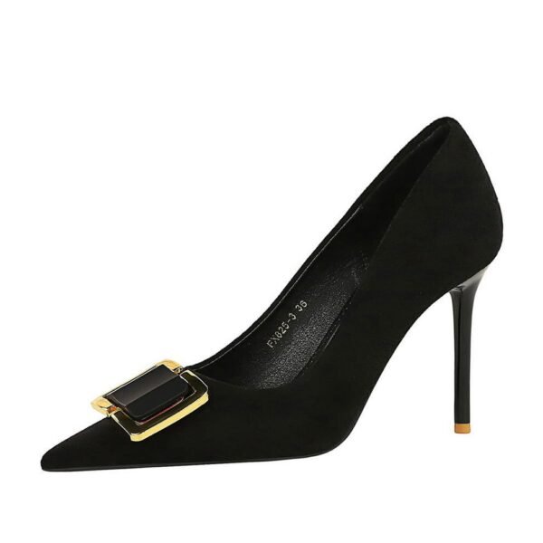 BIGTREE SHOES 825-K57 European and American Style Fashion High Heels Women's Shoes Stiletto Heel Shallow Mouth Pointed Toe Suede Metal Buckle Decoration Pumps Women's