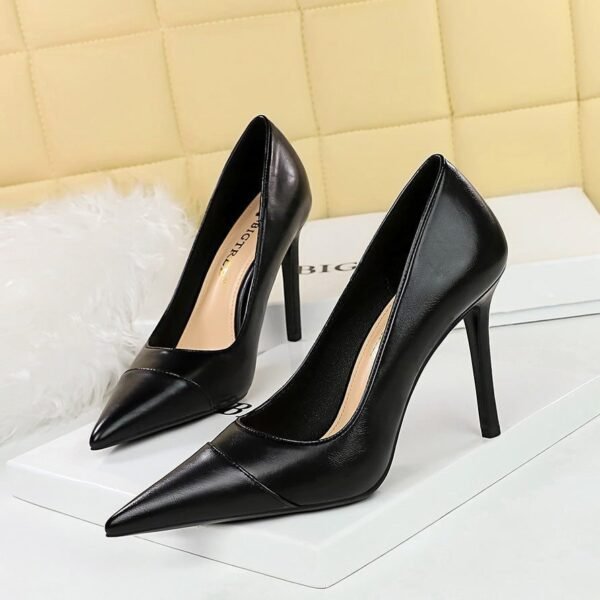 Bigtree Shoes 1198-3 Vintage European and American Fashion Minimalist Color Block Pointed High Heels Women's Shoes Stiletto Shallow Mouth Pointed High Heel Pumps