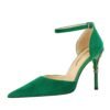 283-18 European and American Style Metal Decorative Heel High Heel Plaid Embossed Suede Shallow Mouth Pointed-Toe Hollowed Sandals