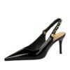 BIGTREE SHOES 1859-A1 European and American Style Banquet Women's Shoes Patent Leather Low-Cut Pointed-Toe Hollowed Back Strap Metal Chain High Heel Pumps