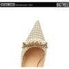 9283-1 European and American style houndstooth high-heeled high-heeled shallow-pointed pearl chain plaid women's shoes