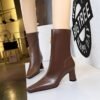 BIGTREE SHOES 375-12 European and American Style Stylish Simple and Versatile Winter Short Women's Boots Chunky Heel High Heel Square Toe Pedicure Thin Short Boots