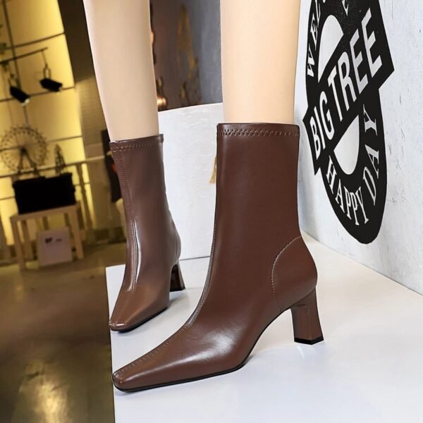 BIGTREE SHOES 375-12 European and American Style Stylish Simple and Versatile Winter Short Women's Boots Chunky Heel High Heel Square Toe Pedicure Thin Short Boots