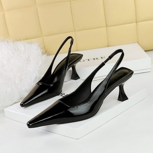 BIGTREE SHOES 2A05 European and American Style Retro Banquet Women's Shoes High Heel Wine Glass Heel Low-Cut Square Toe Hollow Back Strap Back Open Shoes Women