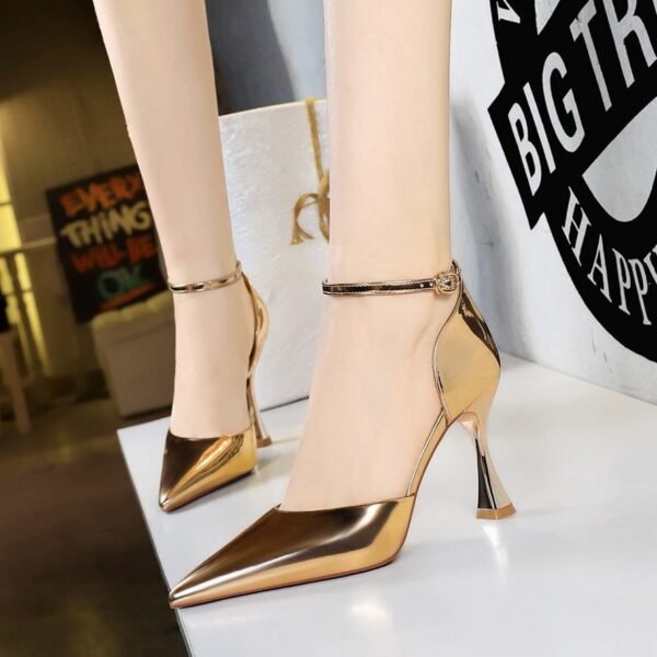 BIGTREE SHOES 8386-6 European and American Banquet High Heels Women's Shoes Wine Glass Heel High Heel Low-Cut Pointed-Toe Hollowed Hollow-out Strap Sandals