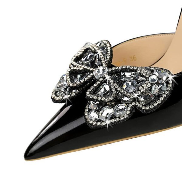 BIG TREE SHOES 638-H23 European and American Banquet Super High Heel Banquet Women's Shoes Patent Leather Stilettos Shallow Mouth Pointed Toe Rhinestone Bow Pumps